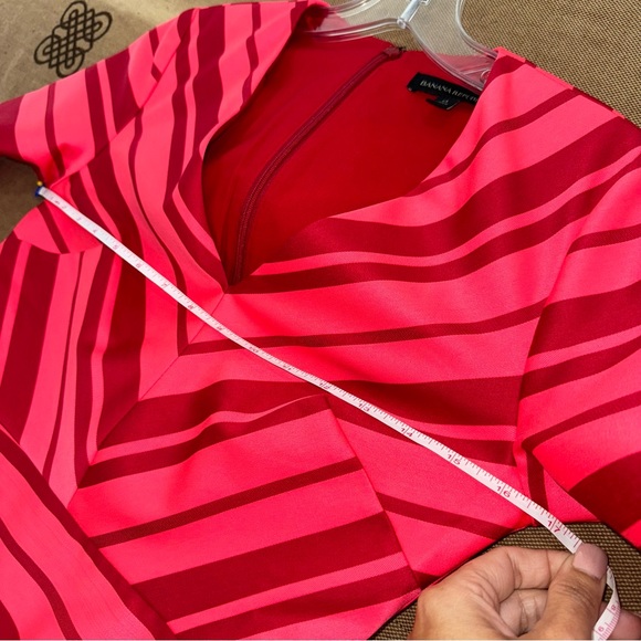 Banana Republic Striped Red/Pink Cocktail V Neck Dress Size 0 - Picture 13 of 15